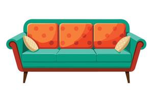 Retro sofa with orange and green cushions illustration vector