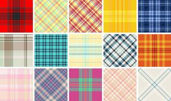 Geometric plaid and checkered patterns designed for textile and fabric use, adding a rustic, old-fashioned touch to clothes and home decor. vector