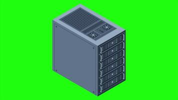 Isometric server animation. Server racks. Server boxes isolated. Network server room. Computer network technology. 4K animated in isometric style video