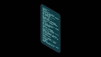 Isometric coding screen animation. Coding programming technology. Programming concept. Technology animation. Transparent background with alpha channel video