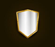 Metal realistic shield illustration. Silver with gold royal design. Security and safety symbol template vector