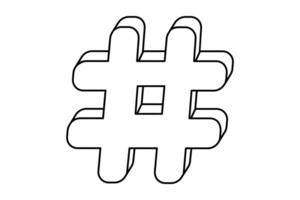 haHand drawn cute outline illustration of hashtag. Flat number sign or pound sign line art doodle. Online promotion. Social media post metadata icon or sticker. Communication app. Isolated. vector