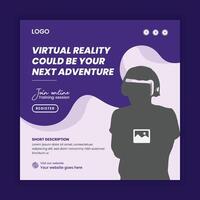 Virtual reality workshop announcement web banner template or square flyer virtual reality workshop technology. vector