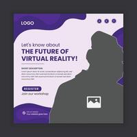 Virtual reality game workshop social media post banner template flat design with VR glasses Editable square background for social media post banner vector
