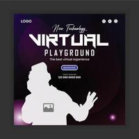 Social media post banner design template for virtual reality or VR web posts and technology device marketing or advertising vector