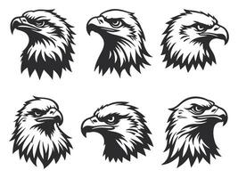Set of 6 vintage-style eagle head illustrations vector