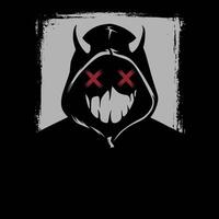 A mysterious, hooded figure with devilish horns and crossed-out eyes vector
