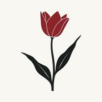 Simple, elegant line drawing of a red tulip flower vector