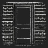 Simple, closed door with a doorknob set in a brick wall vector