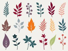 18 colorful, stylized botanical illustrations in a 3x6 grid. Ideal for patterns, backgrounds, and decorative elements vector