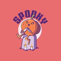 Cool Pumpkin character seated on a graveyard. vector