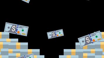 Animated dollar bills falling on a transparent background video