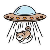 Cute Cat Being Abducted by UFO Illustration vector