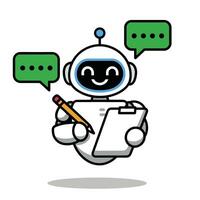 Cute Robot Assistant with Clipboard and Speech Bubbles Illustration vector
