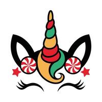 Christmas Unicorn Head with Candy Elements Illustration vector