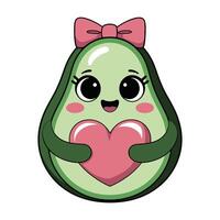 Cute Avocado Character with Heart and Pink Bow vector