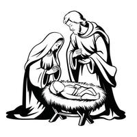 Nativity Scene Illustration with Mary and Joseph Sketch Art vector