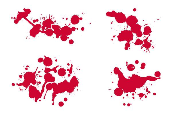 Red Blood Splatters Set. Red blood drops, spray and stains on white background for Halloween, crime and horror designs