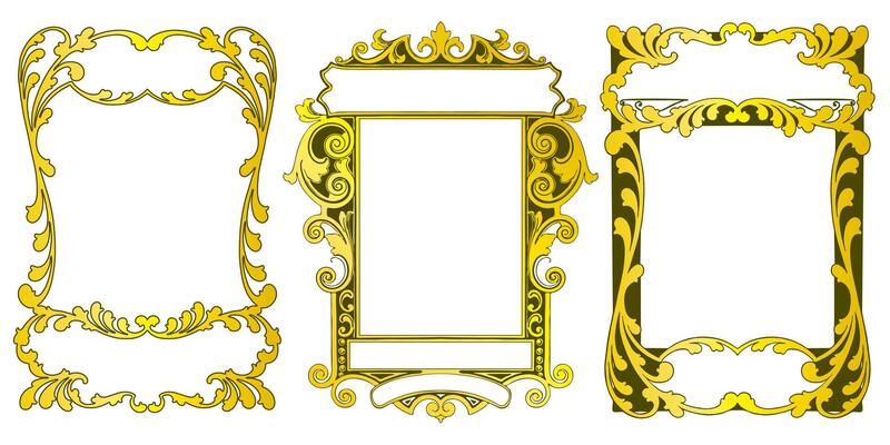 Frames with style Baroque ornament golden set.