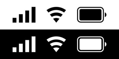 Notification bar wifi signal battery user interface icons. Black white icon set of phone ui illustration vector