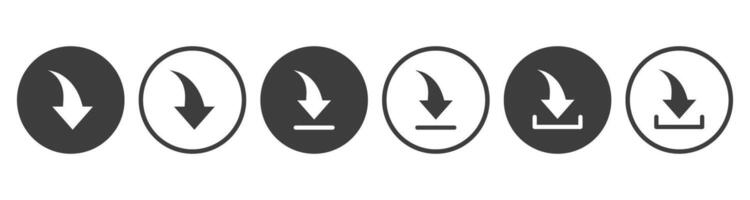 Round download buttons icon collection. Set of download arrow icons for web user interface vector