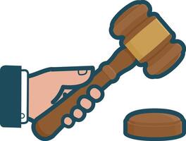 Judge hand holding a judge gavel. Symbol of law. Justice and punishment in court icon. Wooden hammer in courthouse. vector