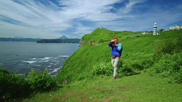Professional Photographer Traveling In Beautiful Natural Scenery And Taking Pictures By Camera video