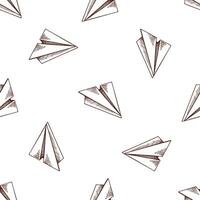 A hand-drawn ink seamless pattern of a paper airplane. Outline on a white background, vintage illustration. Vintage sketch element for labels, packaging and cards design. vector