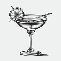 A drawing of a cocktail with a slice of lemon vector