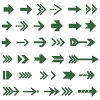 Set of Unique Green Arrow Symbols in a Grid Pattern vector