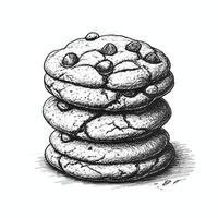 A black and white drawing of a stack of cookies vector