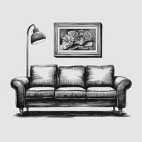 A sketch of a couch and lamp vector