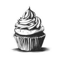 A black and white drawing of a cupcake vector