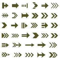 Set of Unique Olive Arrow Symbols in a Grid Pattern vector