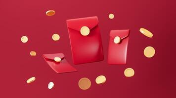 Red envelope, Chinese Spring Festival object celebrating Lunar New Year, Happy Chinese New Year, 3d rendering. video
