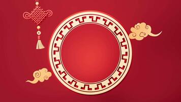 Red Chinese style background with auspicious clouds, Chinese knot, 3d rendering. video