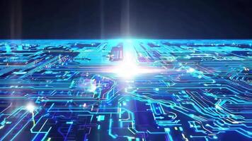 Futuristic circuit board glowing in blue light, representing advanced technology and digital innovation. video