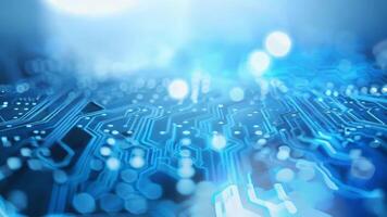 A vibrant close-up of a circuit board showcasing intricate patterns and glowing lights, symbolizing technology and innovation. video