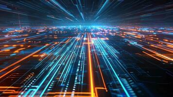 Abstract technology background featuring dynamic light trails and glowing lines representing speed and innovation in a digital world. video