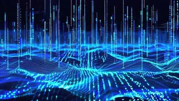 A captivating digital landscape featuring blue lines and waves, evoking technology and data flow in a vibrant visual representation. video