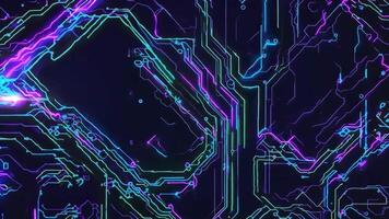 Futuristic circuit board design with vibrant neon lines and patterns, perfect for technology and digital backgrounds. video