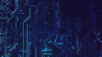 Abstract circuit board design with glowing blue lines and nodes on a dark background, symbolizing technology and digital innovation. video