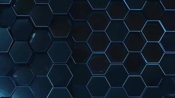 A modern hexagonal pattern with a sleek dark background, featuring glowing blue edges, perfect for futuristic designs. video