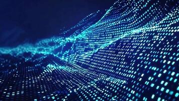 Abstract digital landscape with glowing blue lines and data points representing technology, data, and innovation. video