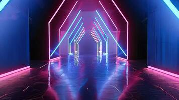 A vibrant, illuminated corridor with colorful neon lights creating a futuristic atmosphere. video