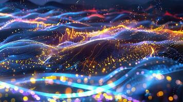 Abstract digital wave pattern featuring vibrant colors and glowing lights, creating a mesmerizing visual experience. video