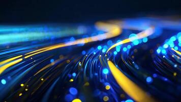 Vibrant abstract lights create a mesmerizing flow, showcasing a blend of blue and yellow hues in dynamic motion and digital energy. video
