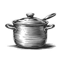 A black and white drawing of a pot with a lid vector