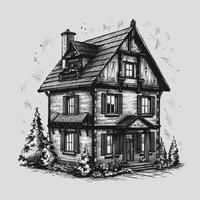 An illustration of a house with a tree in the background vector