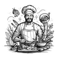 Chef with a bowl of food and vegetables vector